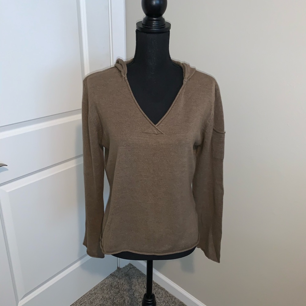 Columbia Hooded brown vneck pullover sweater sizeM